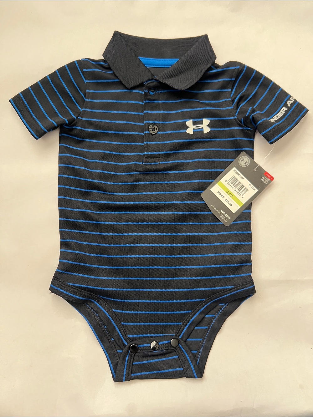 Under Armour Black & Blue Striped Polo Bodysuit NWT
